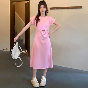 RM7565#大码女装2023夏季新款时尚圆领天鹅亮片连衣裙