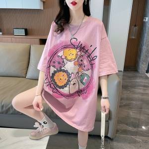 RM7574#棉质夏季短袖T恤女爆款减龄小清新慵懒风上衣