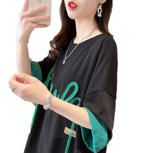 RM7575#棉质夏季短袖T恤女爆款减龄小清新慵懒风上衣
