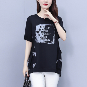 RM7899#大码女装2023夏装新款韩版圆领气质时尚T恤宽松修身显瘦胖MM洋气