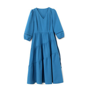RY1471#春夏季新款修身五分袖显瘦气质减龄女神范系带款连衣裙
