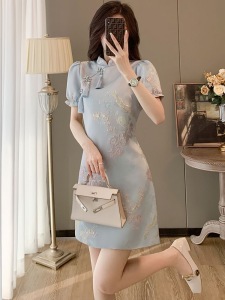 RY1493#国风改良新中式旗袍高级感年轻款复古印花连衣裙礼服