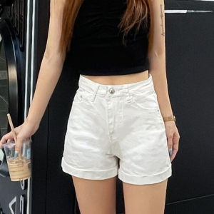 RY1541#白色牛仔短裤女高腰夏季新款宽松显瘦杏色黑色卷边阔腿网红热裤