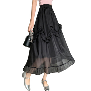 RM16455#新款纯色高腰荷叶边裙宽松型甜美小清新A字半身裙