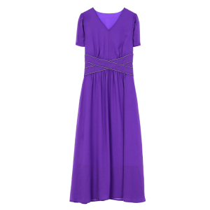 RM19370#夏季新款连衣裙修身气质V领大摆雪纺沙滩连衣长裙