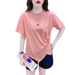 RM17117#设计感短袖女T恤女夏装新款不规则绣花字母百搭洋气减龄上衣