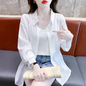 RM19221#夏季防晒新款韩版两件套纯色开衫薄款衬衣+背心吊带上衣