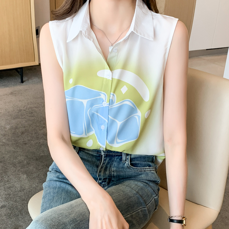 實拍洋氣夏季撞色坎肩背心女外穿襯衫無袖雪紡打底衫內搭上衣
