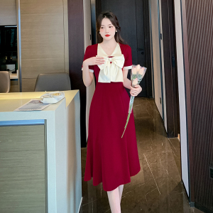 RM13302# 红色连衣裙女夏季新款高级感法式复古结婚敬酒礼服订婚裙