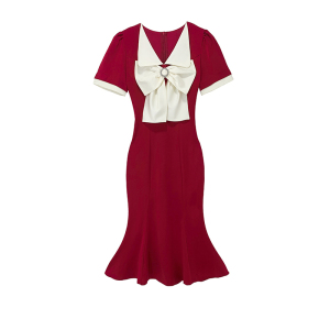 RM13302# 红色连衣裙女夏季新款高级感法式复古结婚敬酒礼服订婚裙