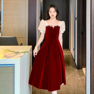 RM8728#敬酒服新娘2023新款酒红色夏季平时可穿订婚连衣裙礼服回门高级感