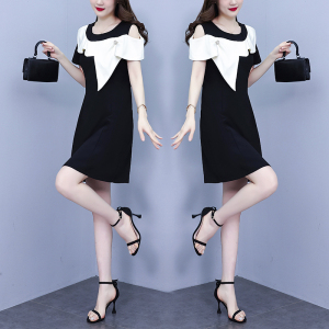 RM8189#夏季新款韩版修身显瘦气质减龄撞色拼接荷叶边高雅连衣裙