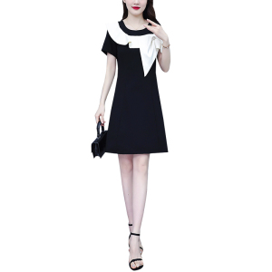 RM8189#夏季新款韩版修身显瘦气质减龄撞色拼接荷叶边高雅连衣裙