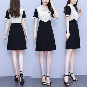 RM19308#大码女装2023夏季新款韩版修身气质减龄遮肚时尚拼接连衣裙