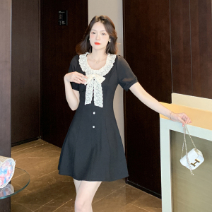 RM21574#夏季短袖气质高级感裙子女小个子收腰公主裙茶歇法式小香风连衣裙