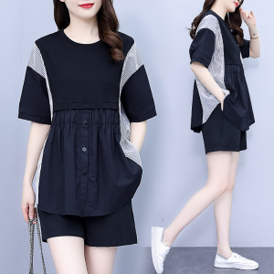 RY1605#韩版女装短袖衬衫2023夏季新品胖MM遮肚显瘦减龄时尚百搭T恤上衣