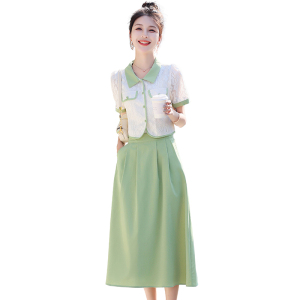 RM12200#夏季盐系轻熟风短袖上衣+半身裙一整套茶系穿搭减龄时尚套装