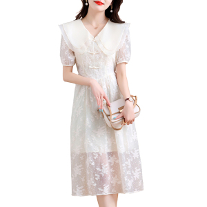 RM7916#新款2023年夏设计感娃娃领泡泡袖连衣裙气质显瘦中长款裙子女
