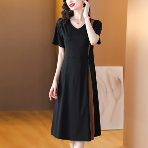 RM11595#洋气减龄撞色连衣裙女夏2023新款气质时尚大码显瘦优雅品牌长裙子