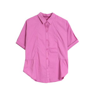 RM14143#翻领衬衣短袖夏季新款棉麻上衣开衫女士宽松大码遮肚子小衫