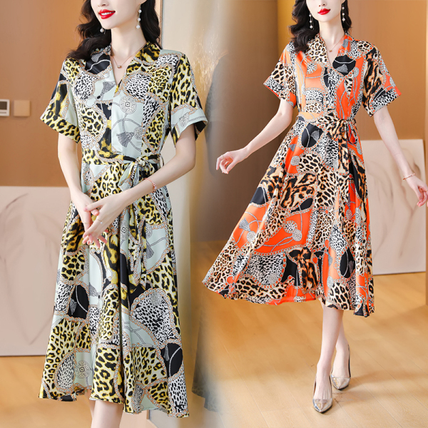 RM11598#夏季新款女装大码洋气减龄高端气质中年妈妈醋酸缎面连衣裙