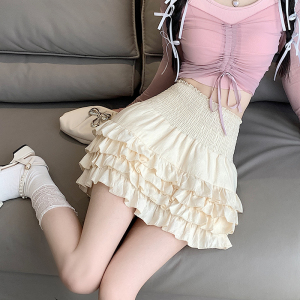 RM18036#夏季新款高腰显瘦芭蕾风米白色蛋糕裙短裙a字半身裙女