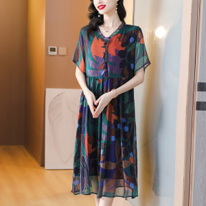 RM11600#夏季新款韩版印花连衣裙大码女装宽松中长款A字裙