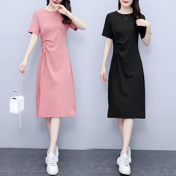 RM14561#夏装新款大码简约韩版休闲连衣裙