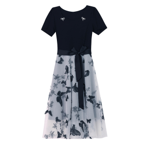 RM19170#网红炸街大码女装胖mm刺绣时尚洋气修身显瘦短袖连衣裙子夏季新款