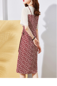 RM8754#夏季新款设计感小众撞色拼接假两件系带收腰显瘦连衣裙