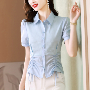 RM8151#夏季新款时尚减龄短袖衬衫系带显瘦小衫洋气别致衬衣