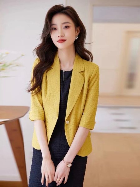 RM8287#新款黄色小个子西装外套女春夏季设计感小众短款收腰显瘦上衣