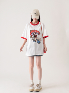 TR25388# 夏装韩版宽松卡通印花中长款大码短袖T恤女 服装批发女装服饰货源