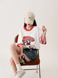 TR25388# 夏装韩版宽松卡通印花中长款大码短袖T恤女 服装批发女装服饰货源