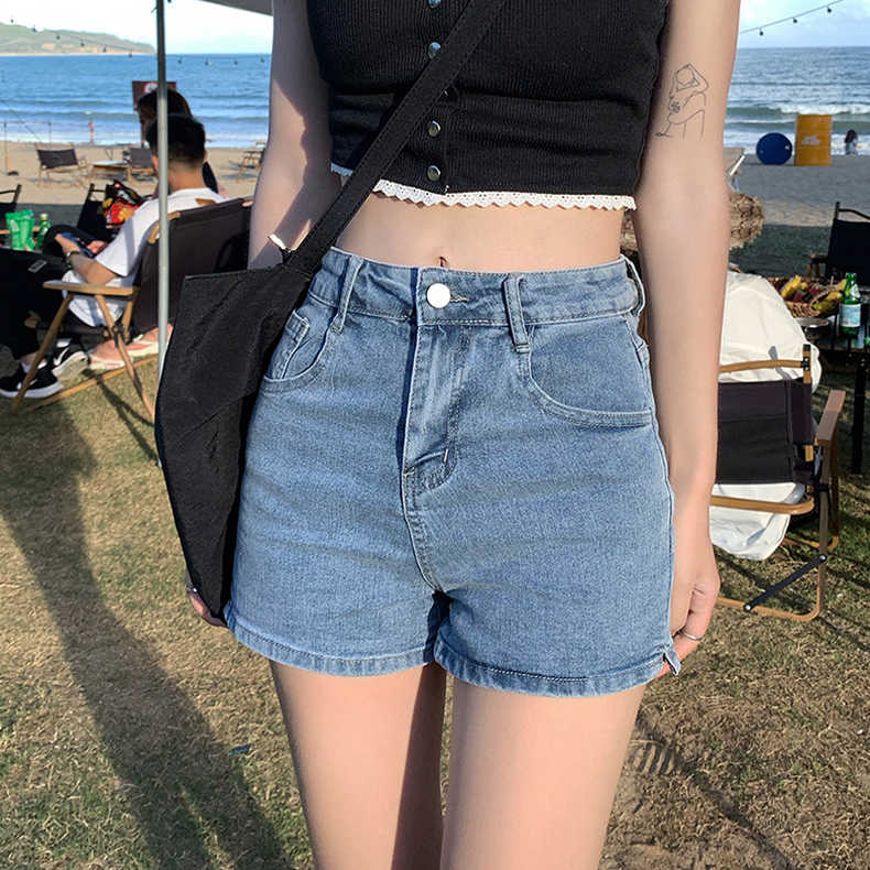 白色牛仔短褲女夏薄款高腰彈力a字包臀褲顯瘦辣妹超短熱褲潮