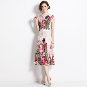 RM7991#3.2米超大裙摆 2023洋气印花三宅皱褶时尚套装两件套