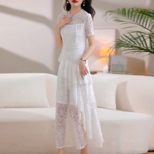 RM10617#夏款白色镂空连衣裙女2023新款夏季新款别致刺绣蕾丝修身中长裙子