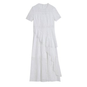 RM10617#夏款白色镂空连衣裙女2023新款夏季新款别致刺绣蕾丝修身中长裙子
