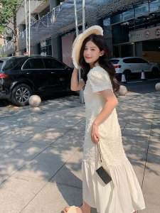 TR30581# 果果家 白色法式连衣裙女夏季新款设计感显瘦温柔风超仙裙子