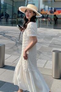 TR30581# 果果家 白色法式连衣裙女夏季新款设计感显瘦温柔风超仙裙子