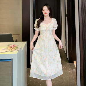 RM9908#夏季新款短袖法式复古中长款碎花裙设计感小众氛围连衣裙