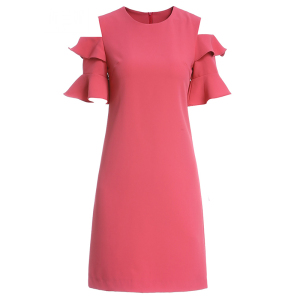 RM8755#玫红色荷叶边女裙2023夏季新款法式露肩修身精致显瘦时尚连衣裙