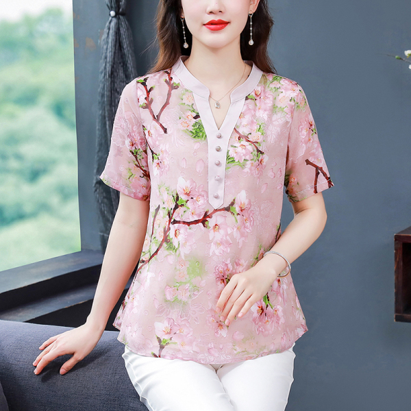 RM8617#复古中国风夏季款印花短袖大码衬衫