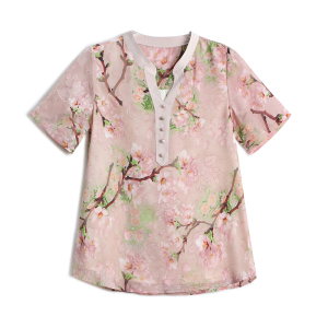 RM8617#复古中国风夏季款印花短袖大码衬衫