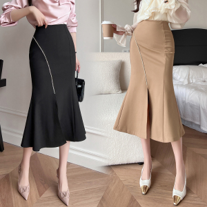 RM14044#四季半身裙女高腰修身显瘦设计感开叉包臀裙梨形身材中长裙子