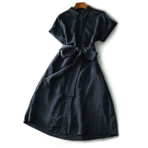 RM12177#连衣裙2023夏季新款时尚流行竖向肌理感中和工装风系带显瘦连衣裙