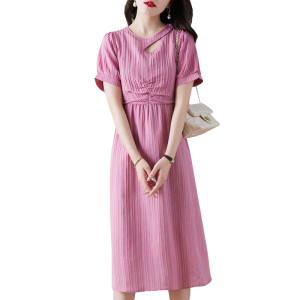 RM7918#夏季新款韩版短袖显瘦设计感复古时尚温柔小众连衣裙