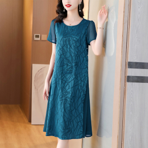 RM13060#夏季真丝提花大码时尚显瘦雪纺拼接中老年女装