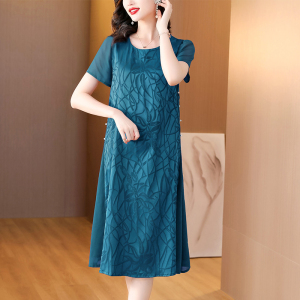 RM13060#夏季真丝提花大码时尚显瘦雪纺拼接中老年女装