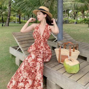RM20191#西双版纳傣族裙子气质性感印花显瘦度假沙滩裙枯玫瑰裙长裙到脚踝